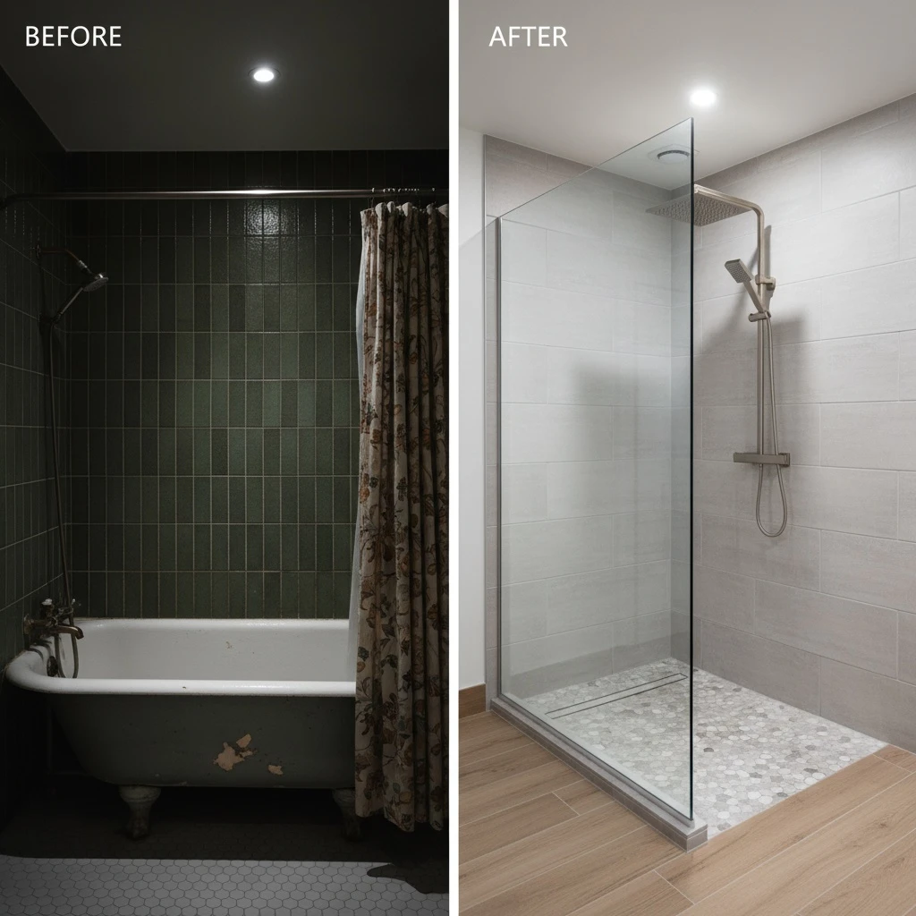 Antes y después: cambio de bañera antigua por plato de ducha moderno walk-in