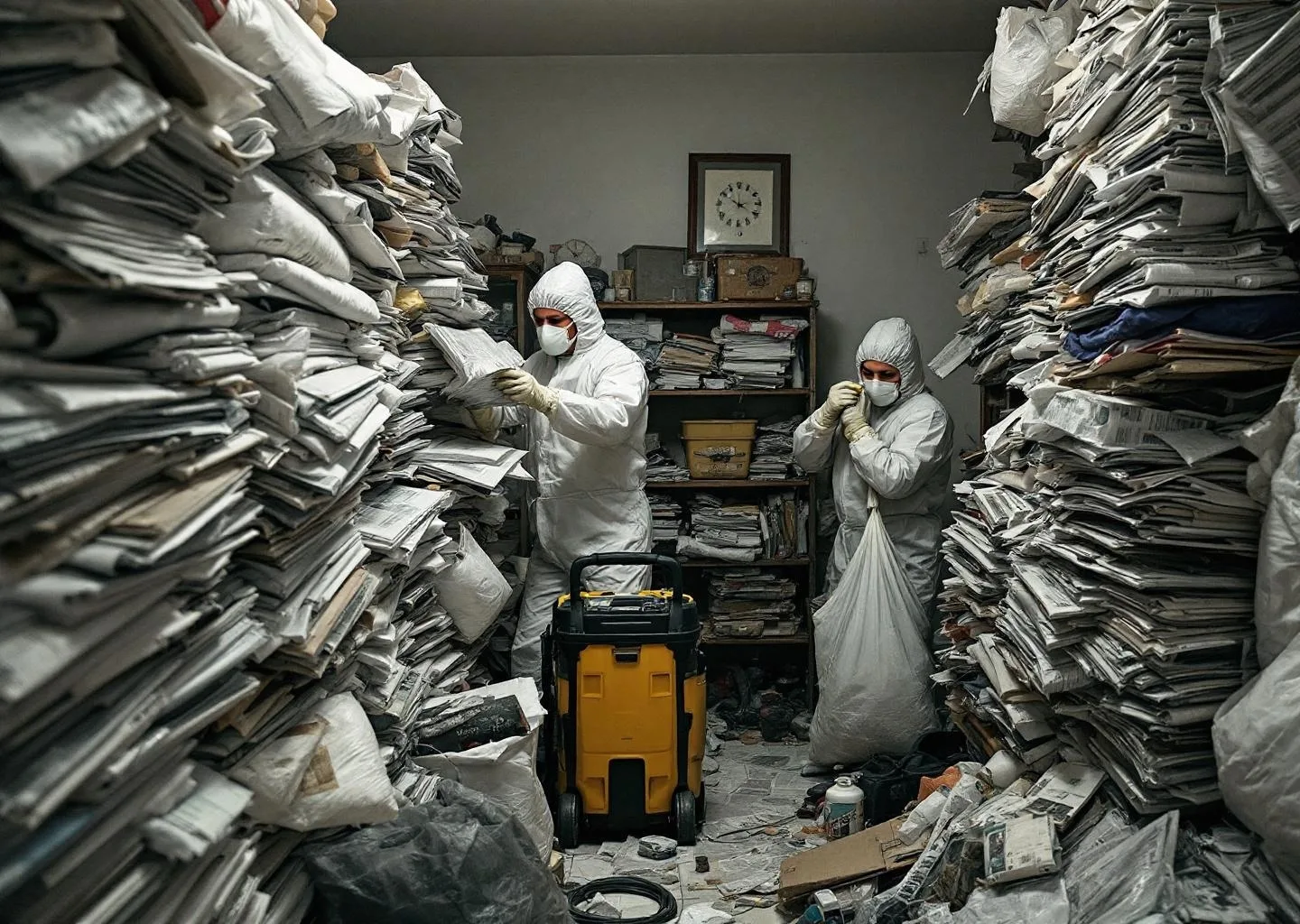 Equipo con protección realizando limpieza profesional por síndrome de Diógenes en vivienda de San Bartolomé