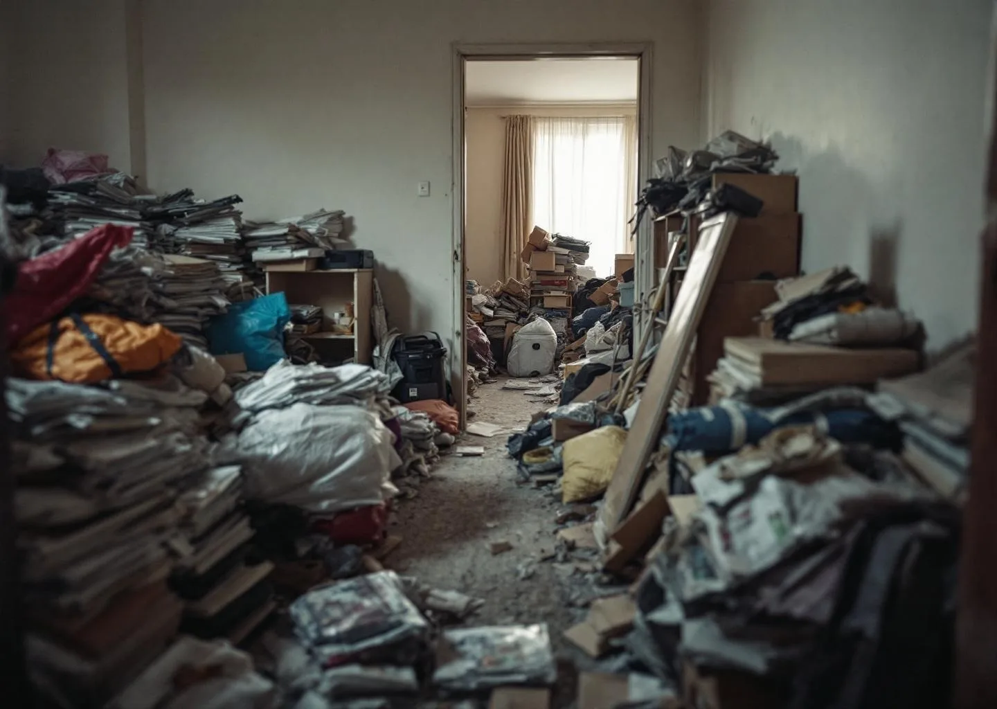 Equipo profesional con protección realizando limpieza por síndrome de Diógenes en vivienda de Vega de San Mateo