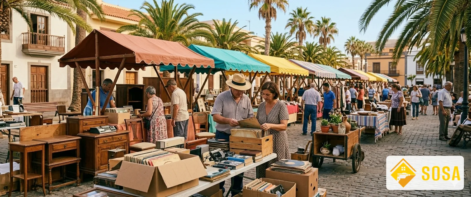 Mercadillo de segunda mano con muebles y vinilos en Gran Canaria