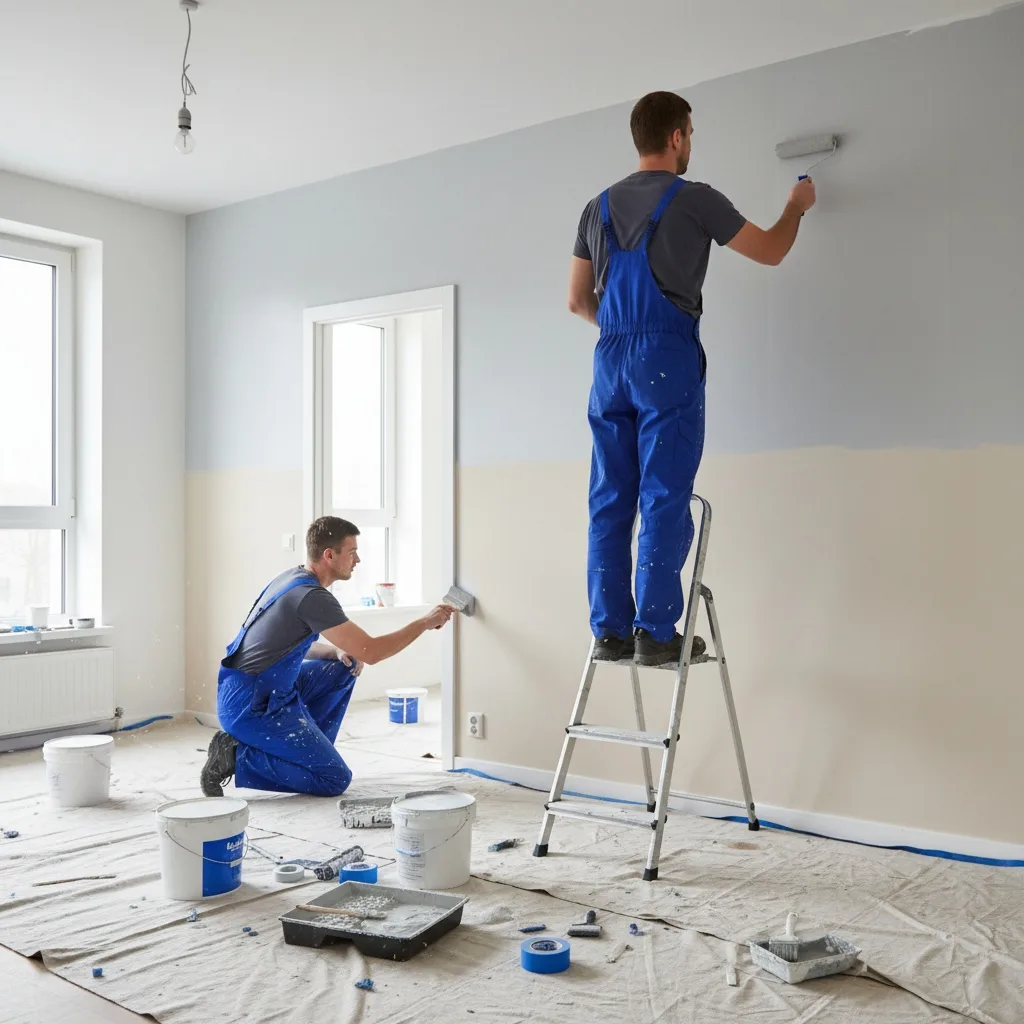 Equipo de pintores profesionales trabajando en el interior de una vivienda en Las Palmas