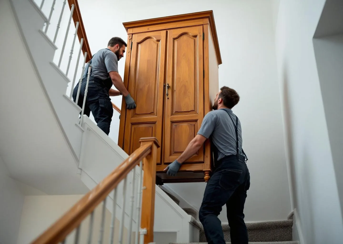 Equipo de Sosa retirando muebles pesados por escalera estrecha durante recogida de enseres en Ingenio