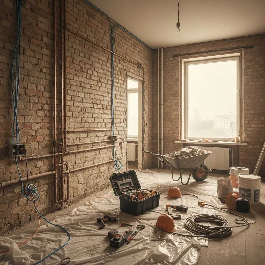 Vivienda en proceso de reforma integral con demolición parcial y nueva instalación eléctrica