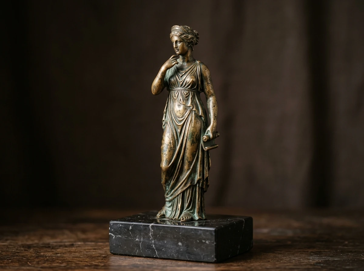 Pequeña escultura de bronce sobre una base de mármol