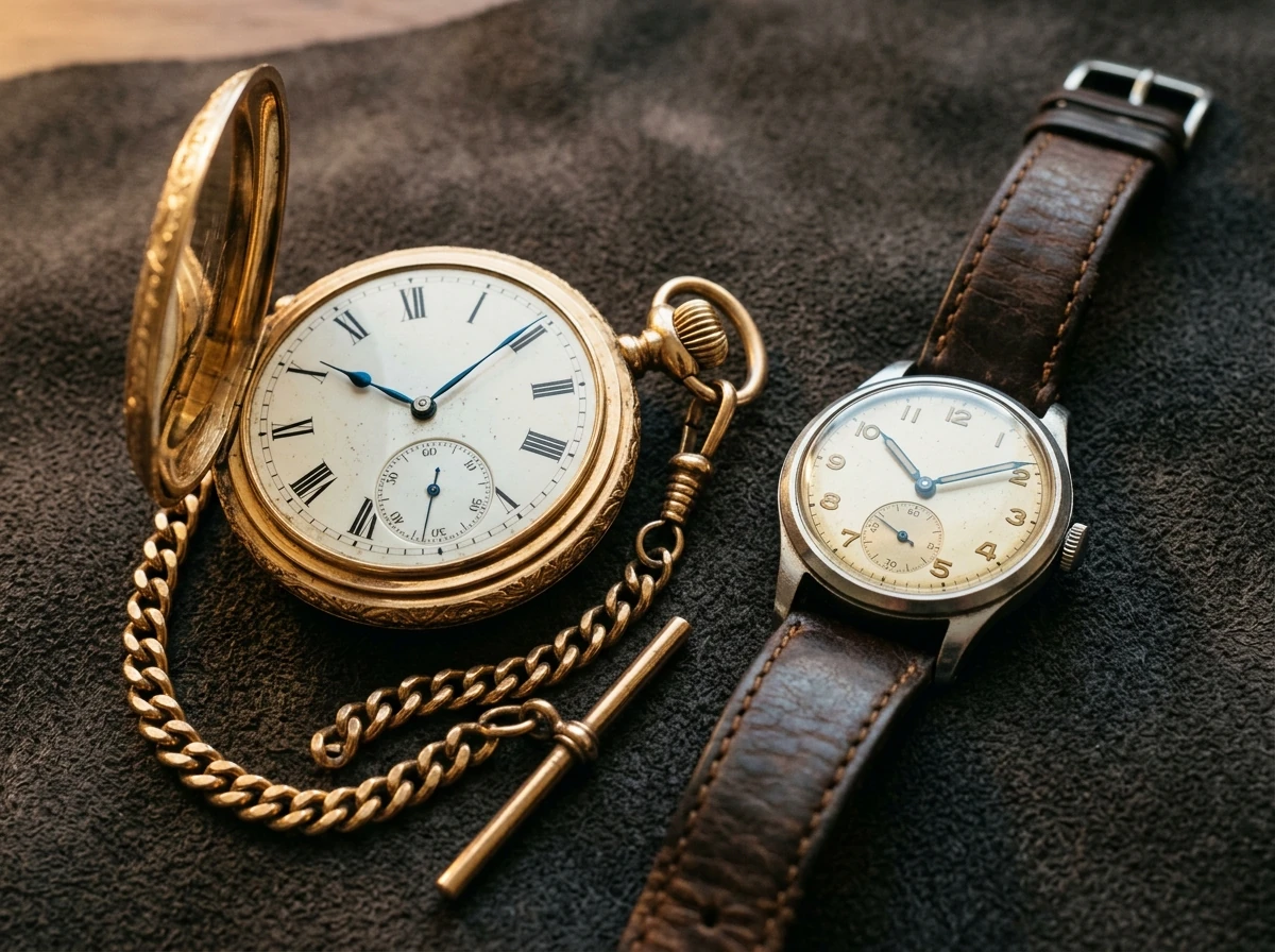 Reloj de bolsillo y reloj de pulsera antiguos
