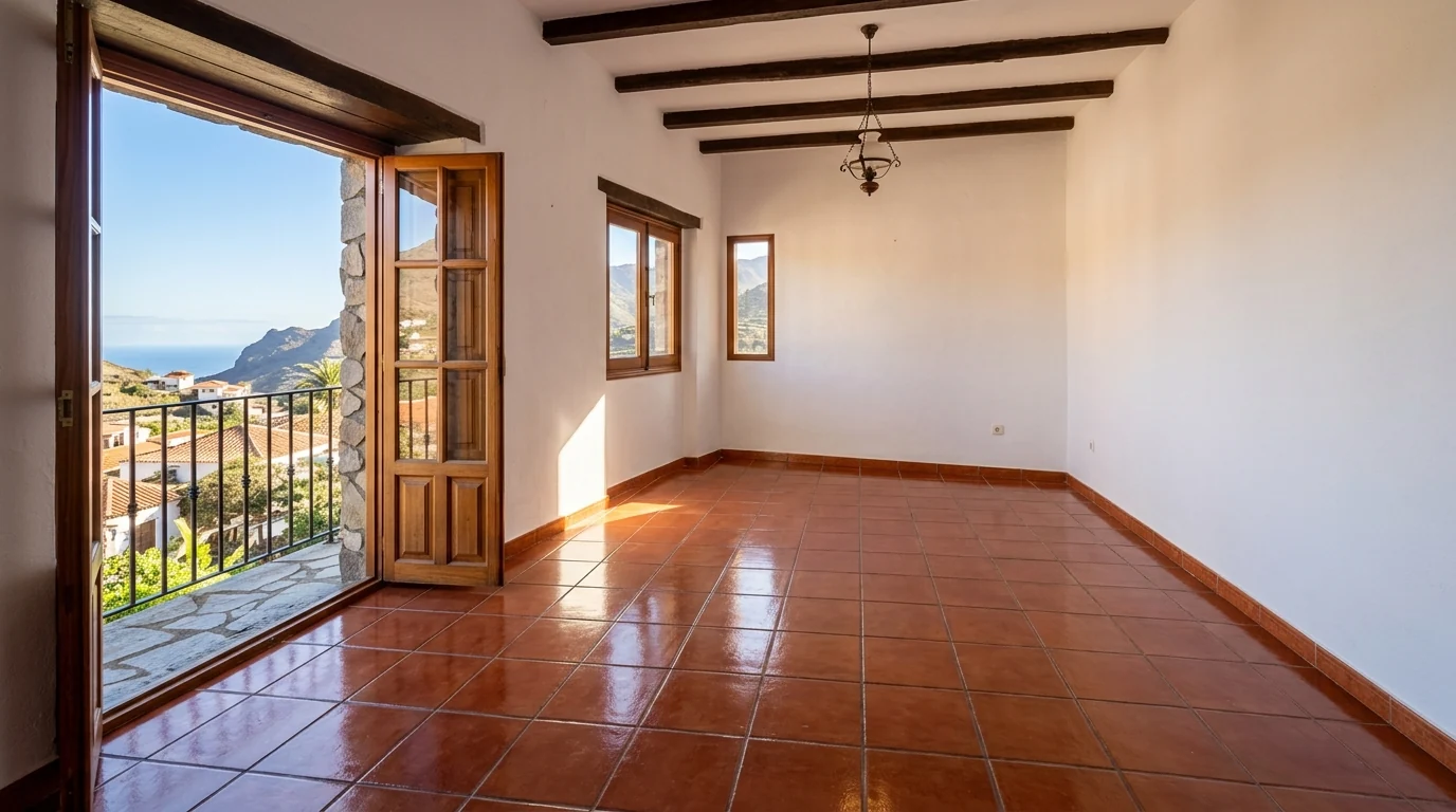 Habitación despejada con suelo limpio y carpintería de madera