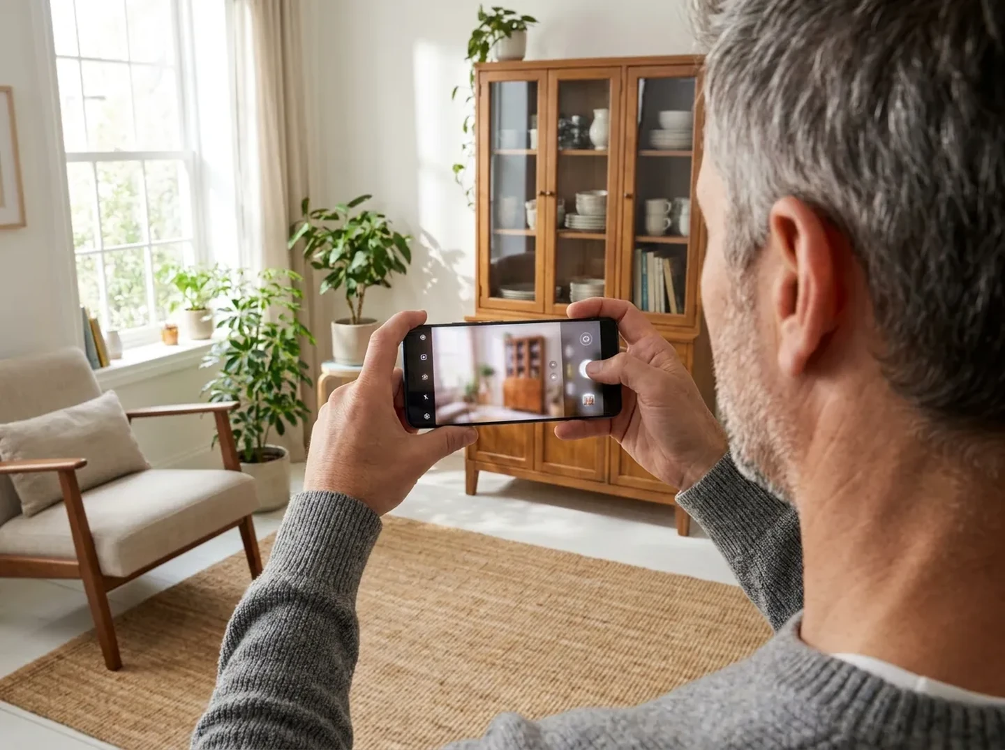 Ilustración de una persona fotografiando un mueble para preparar la valoración