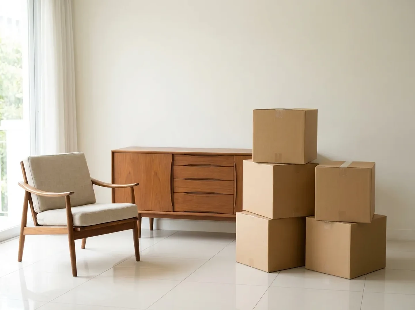 Ilustración de muebles y cajas que muestran el volumen del contenido a retirar